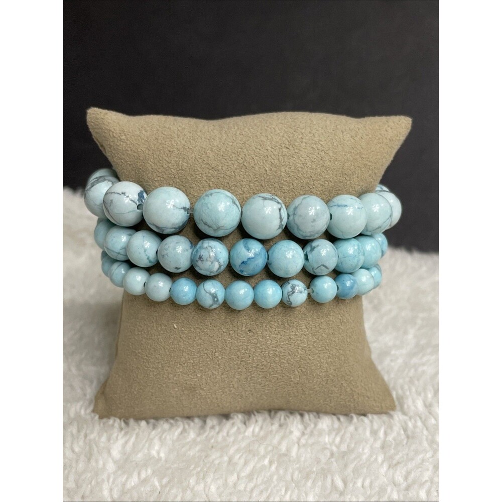 HOWLITE Bead Gem Stretch Bracelets Set Of 3 for Men Or Women